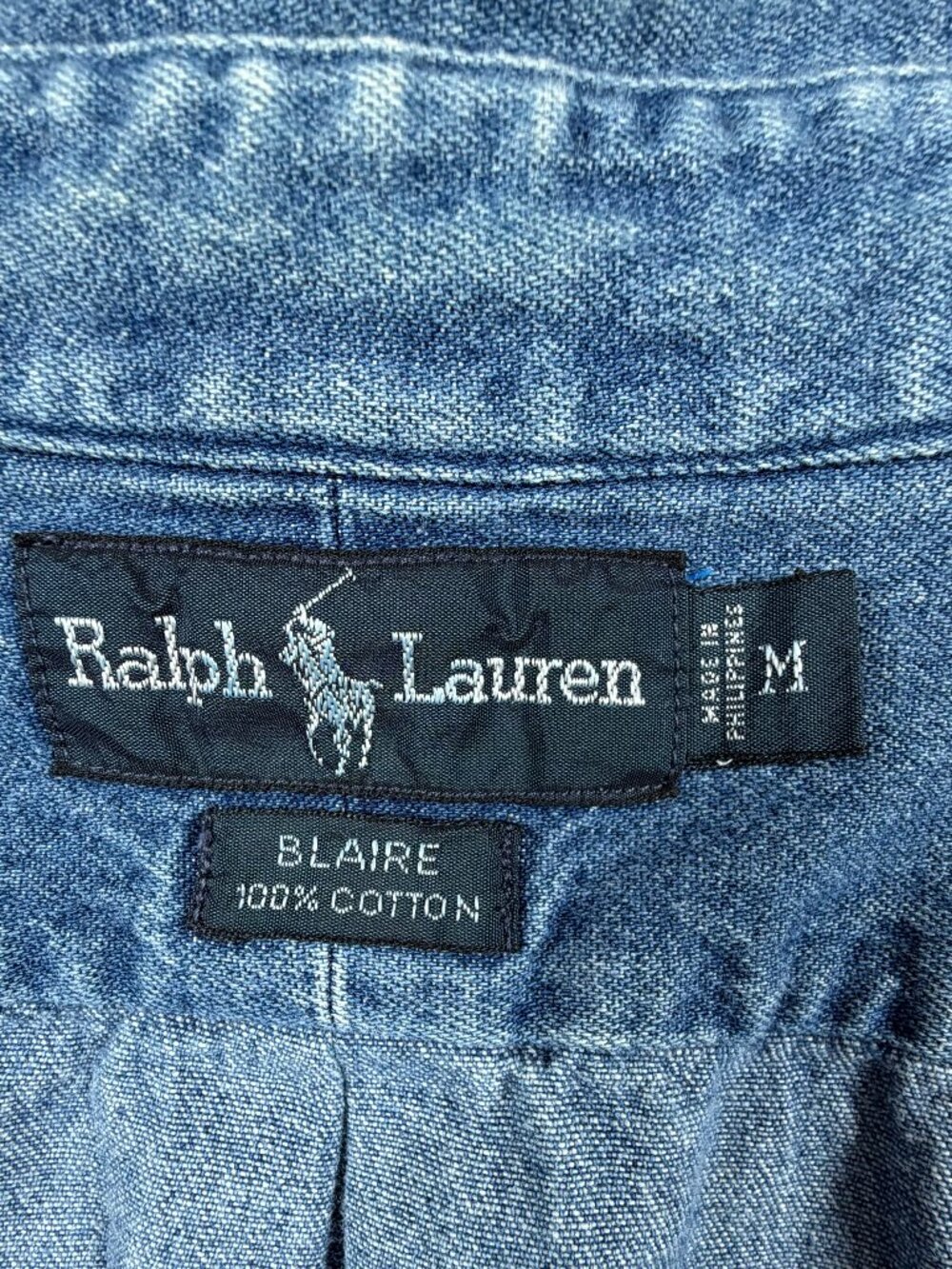 Ralph Lauren Mens Medium Denim Shirt Blue Blaire Red Pony Button Down Vintage - Picture 4 of 10